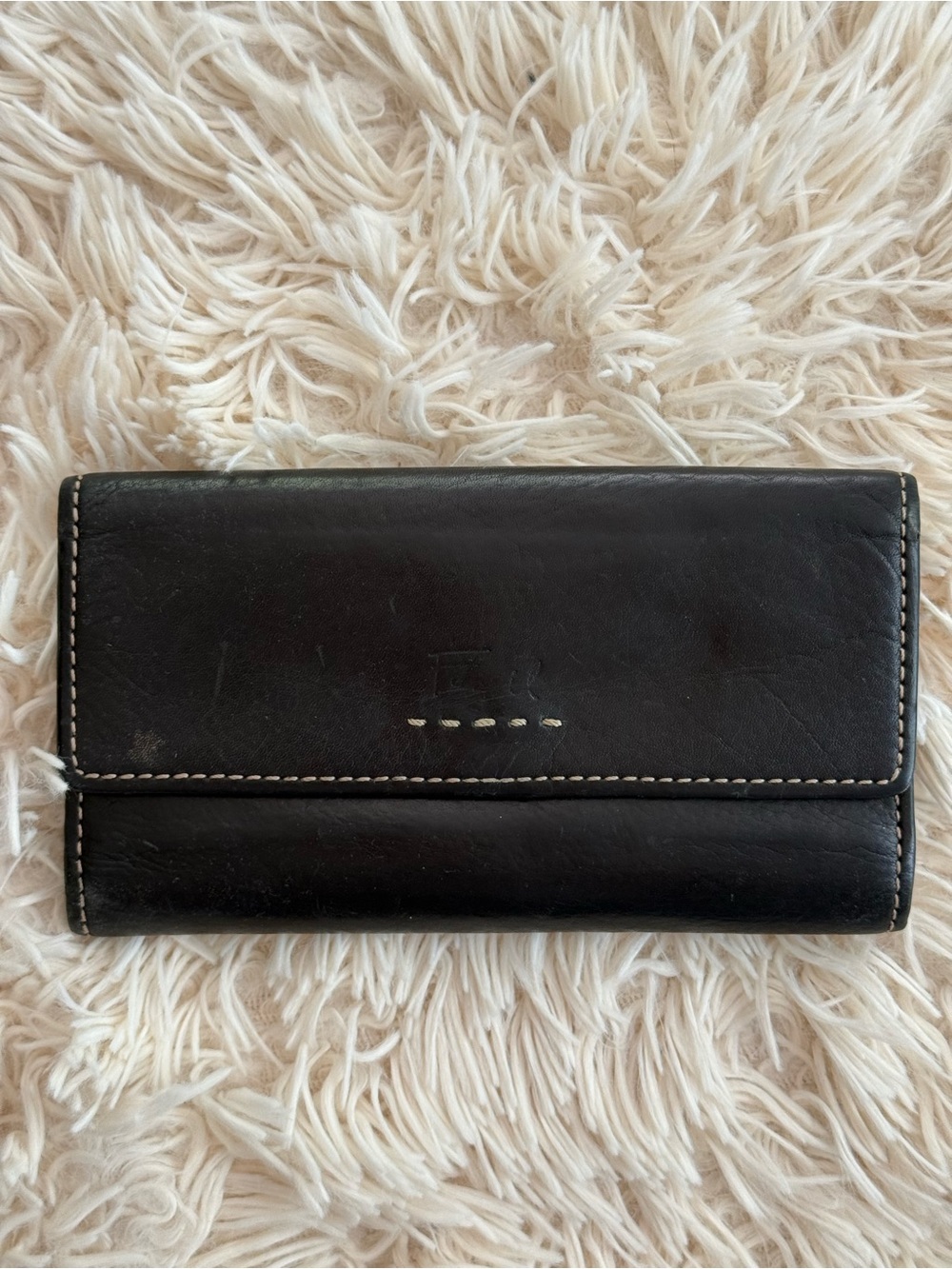 Fossil Black Leather Trifold Wallet Organizer Clutch Zip Pocket Card Holder